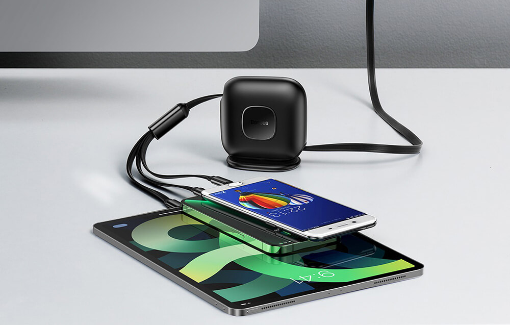 Baseus Cable 100W Cable Type-C to Micro Type-C Lightning Traction Series Retractable 3-in-1 Fast Charging Cable 1.7m Black