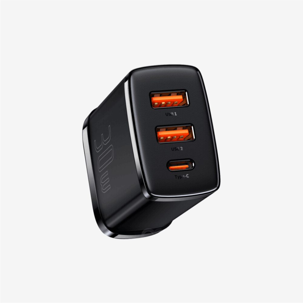 Baseus 30W 3-Port 2xUSB + Type-C PD Fast Charger Adapter Black