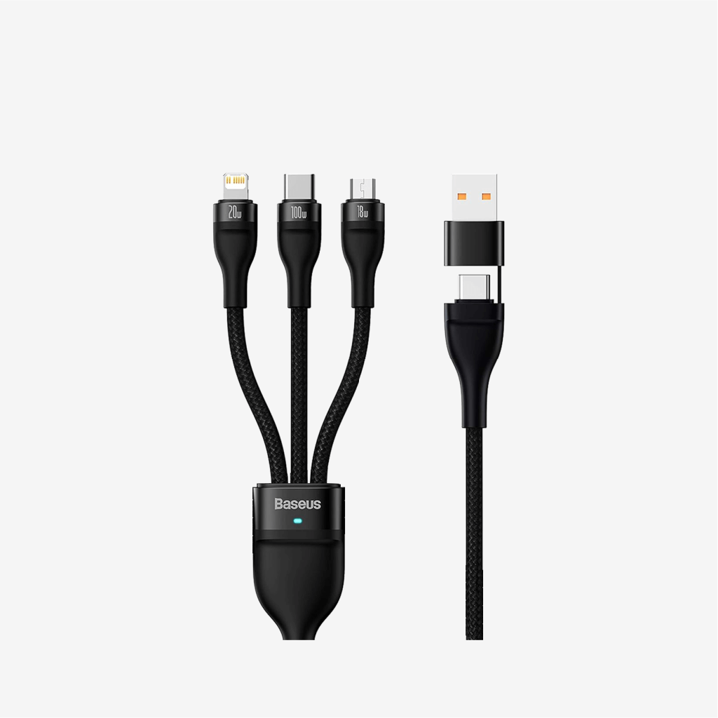 [CASS030101] Baseus 3-in-1 (USB-A+USB-C) to (USB-C+MicroUSB+Lightning) 100W Braided Cable