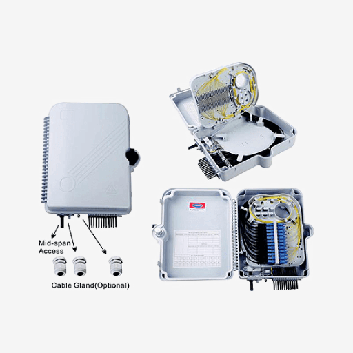 Sopto - Splitter Distribution BoxOutdoor pole mounted/wall mounted 24 cores Simplex SC/Duplex LC type available for Steel tube splitter installation with hoop ,without adaptors , pigtails and splitte Plastic type A